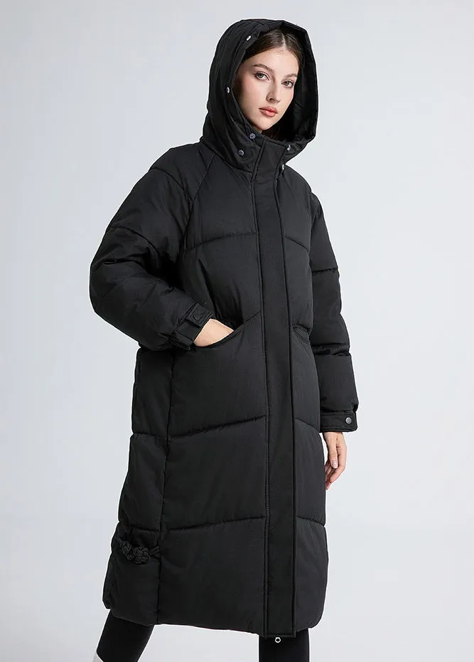 Full Zip Relaxed-Fit Calf-Length Puffer Jacket for Women
