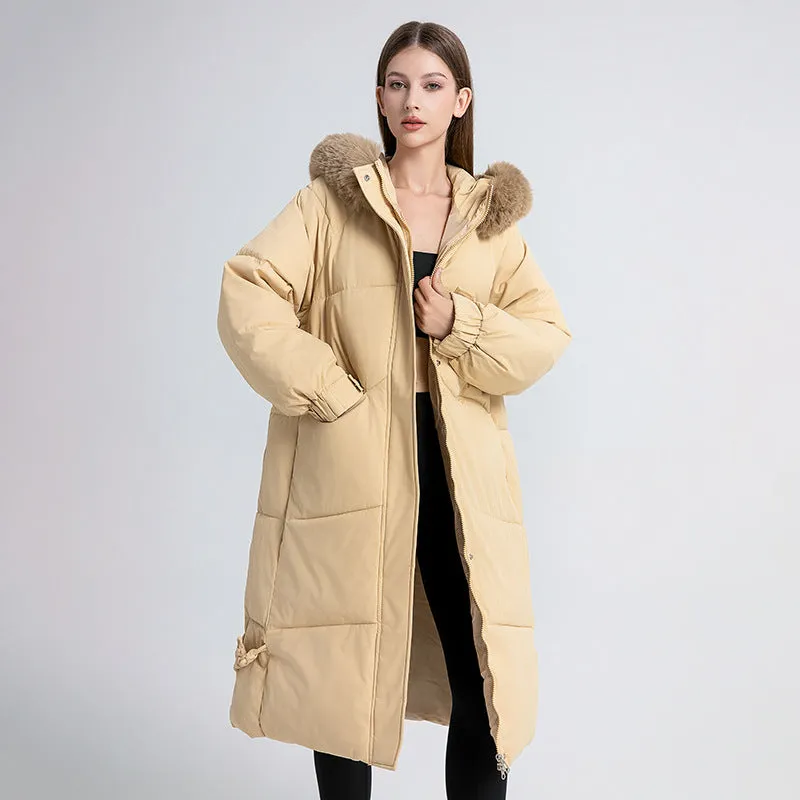 Full Zip Relaxed-Fit Calf-Length Puffer Jacket for Women