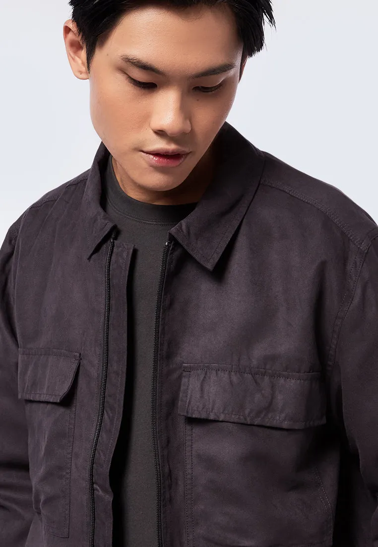 Full Zip Suede Utility Jacket