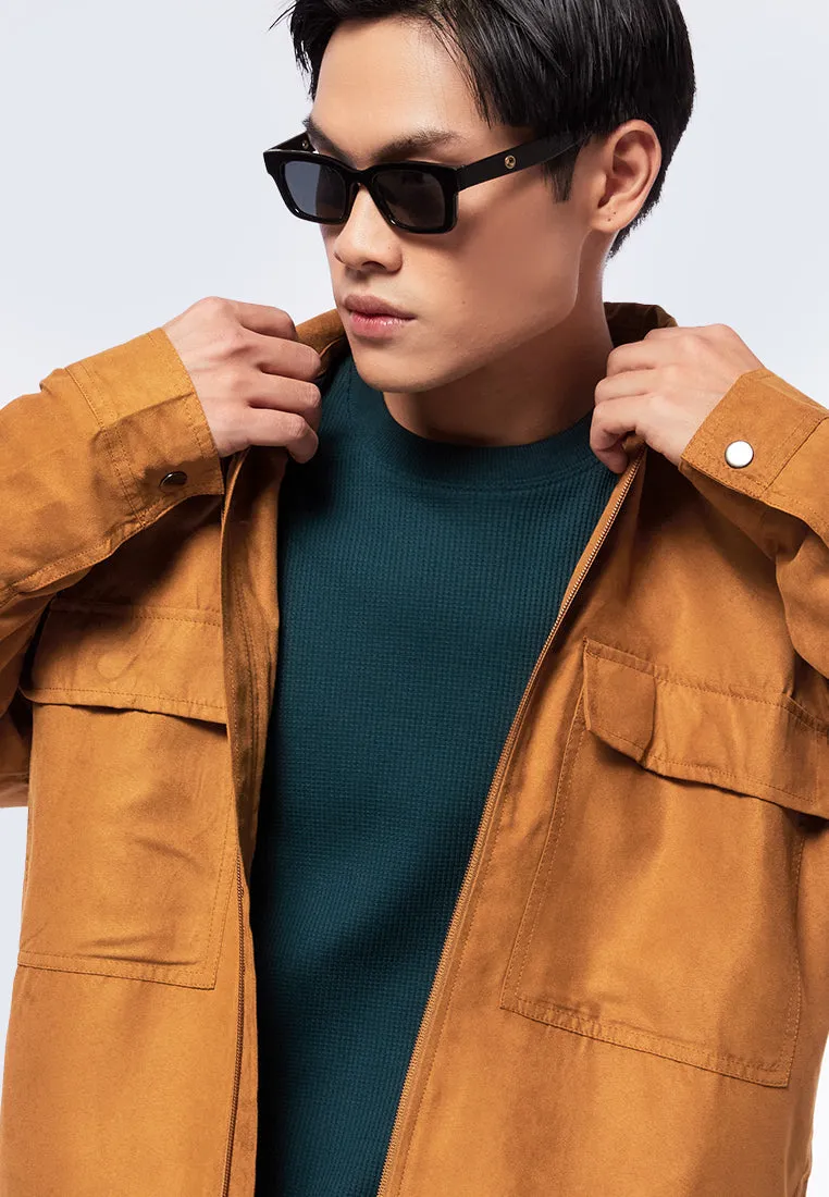 Full Zip Suede Utility Jacket