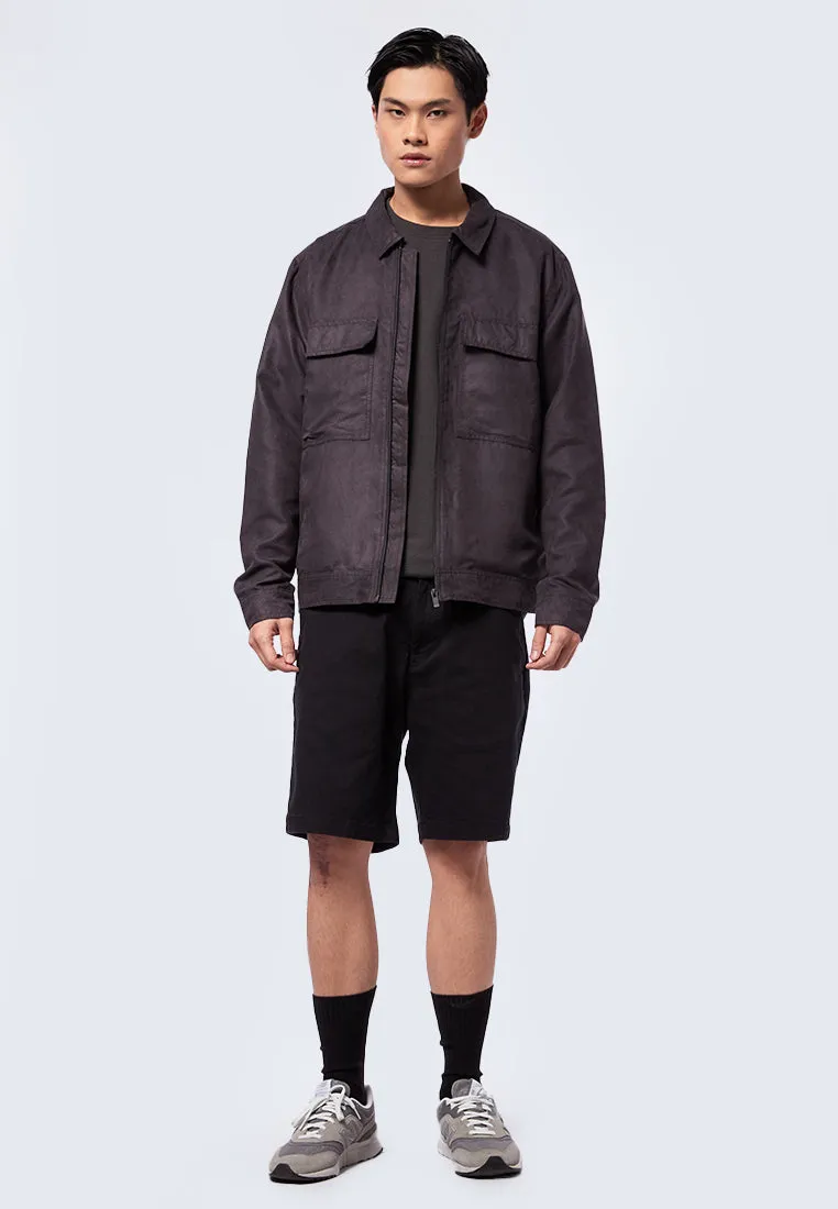 Full Zip Suede Utility Jacket