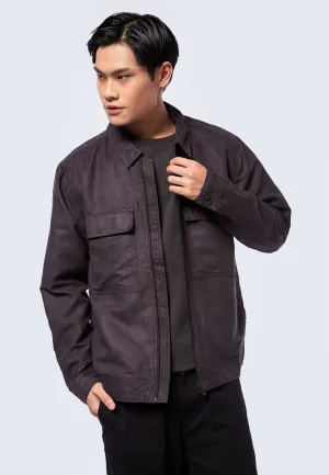 Full Zip Suede Utility Jacket