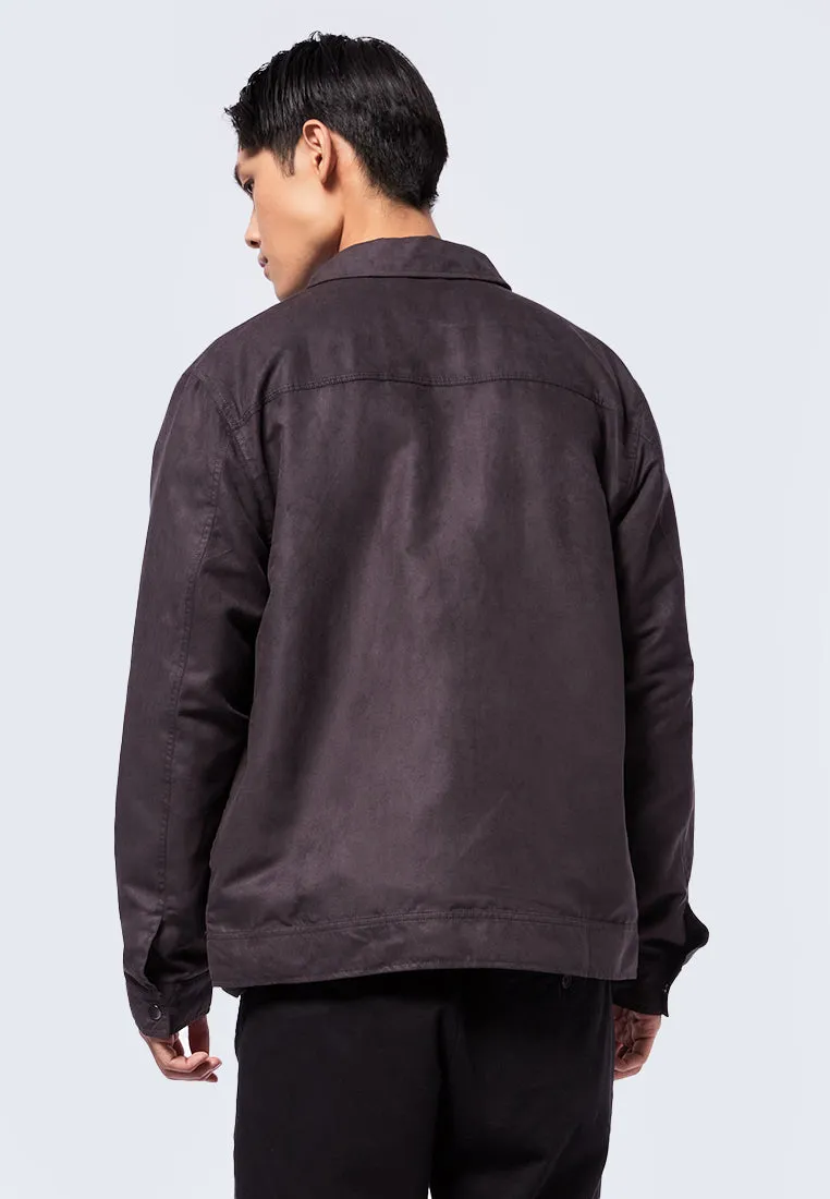 Full Zip Suede Utility Jacket
