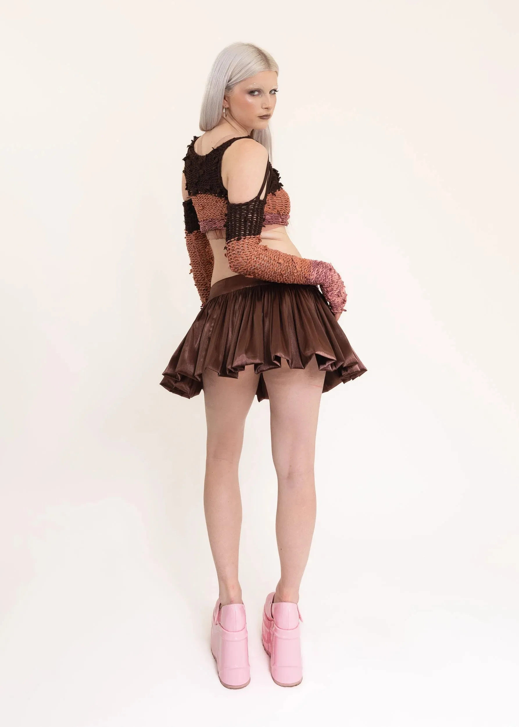 Gathered satin bubble skirt