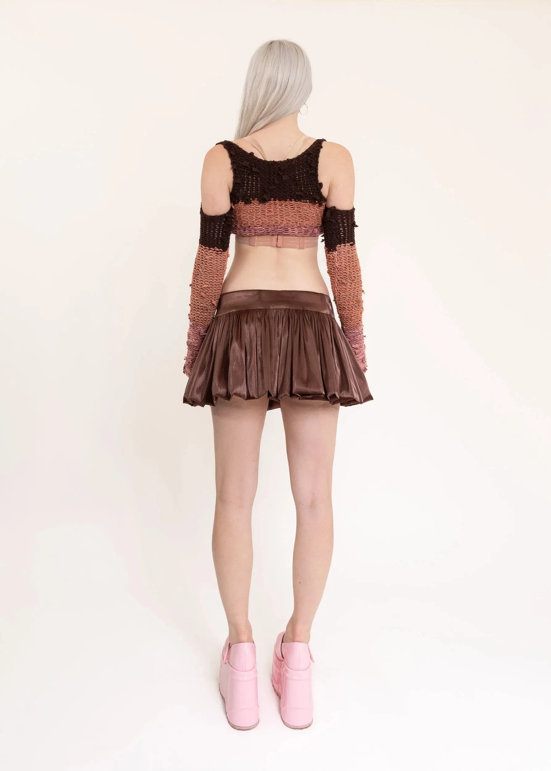 Gathered satin bubble skirt
