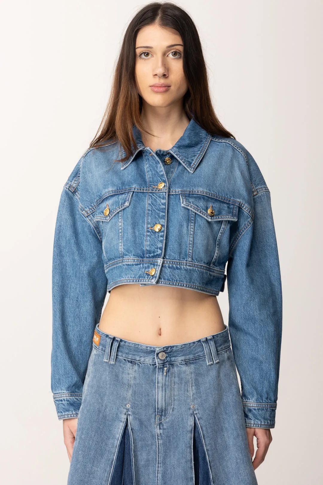 Giubbotto In Jeans Crop Oversize