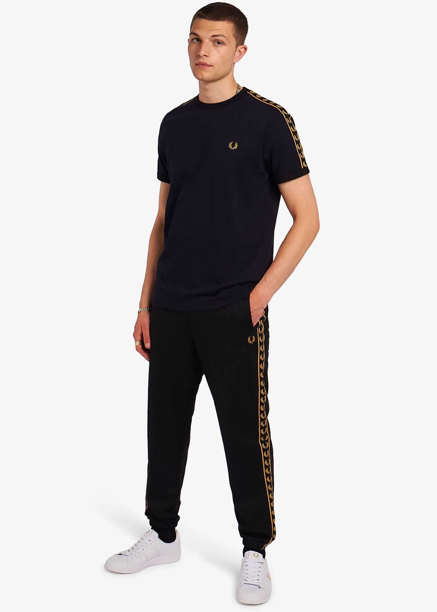 Gold taped ringer t-shirt - navy