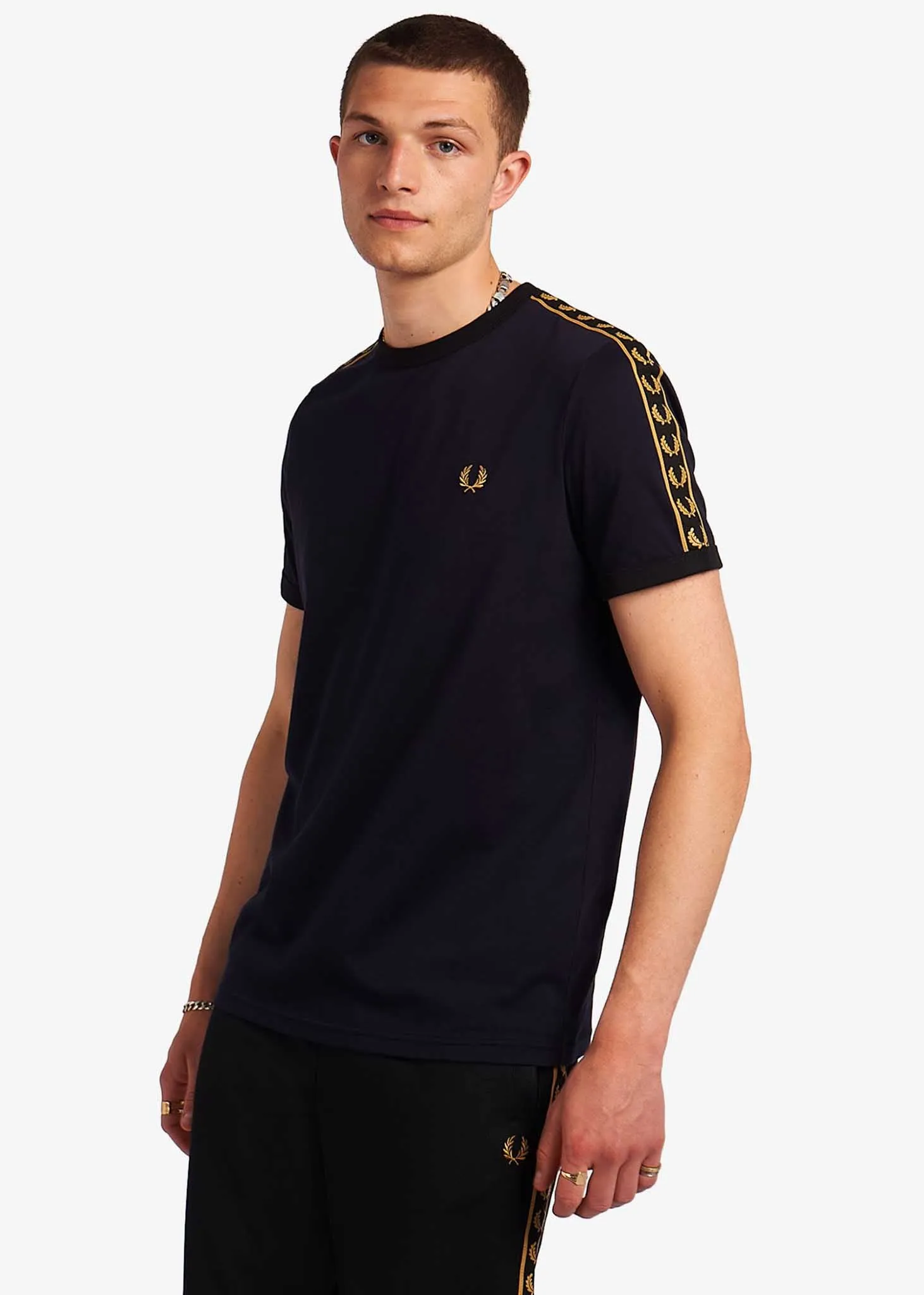 Gold taped ringer t-shirt - navy