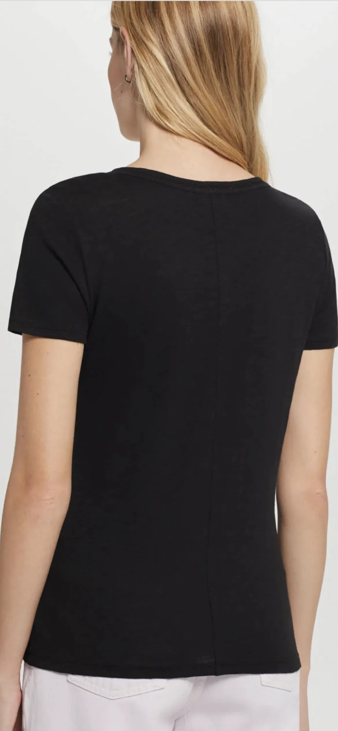 GOLDIE-Link Embroidery V Neck Ringer Tee Black