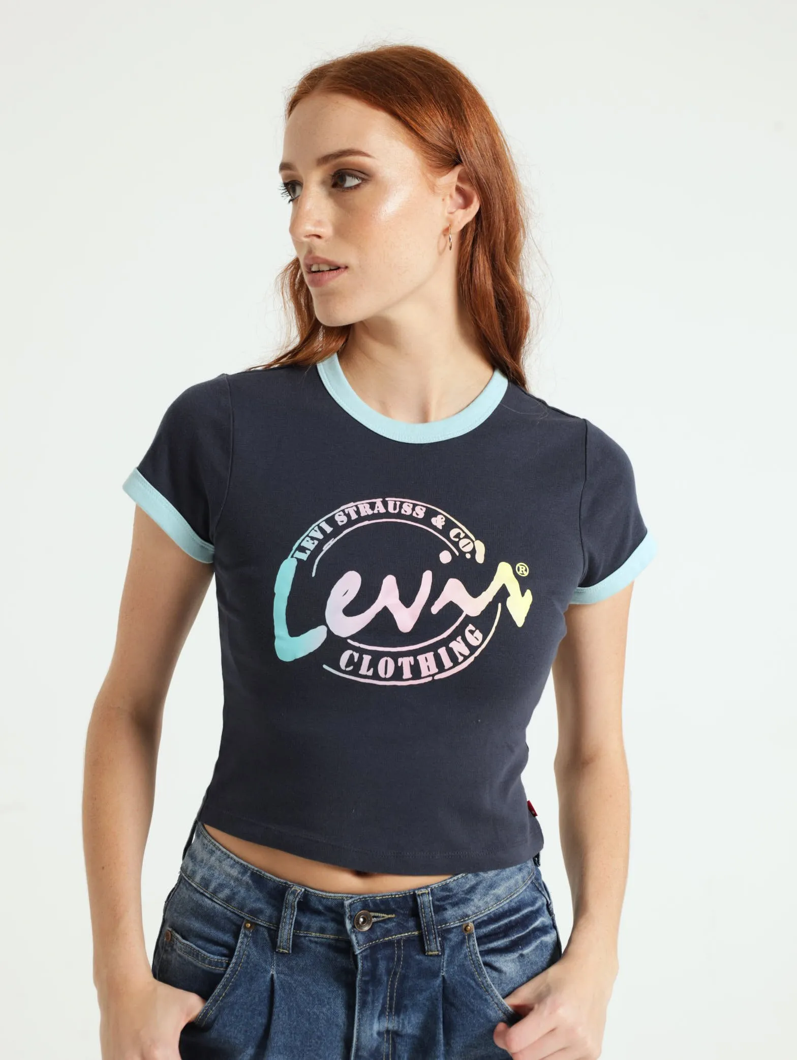 Graphic Ringer Mini Tee - Navy