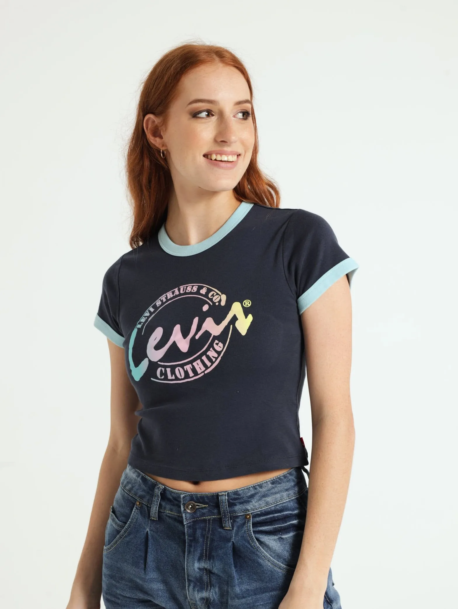 Graphic Ringer Mini Tee - Navy