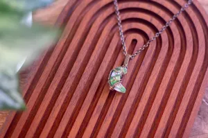 Green and White Crescent Moon Pendant with Copper Wire Wrapping