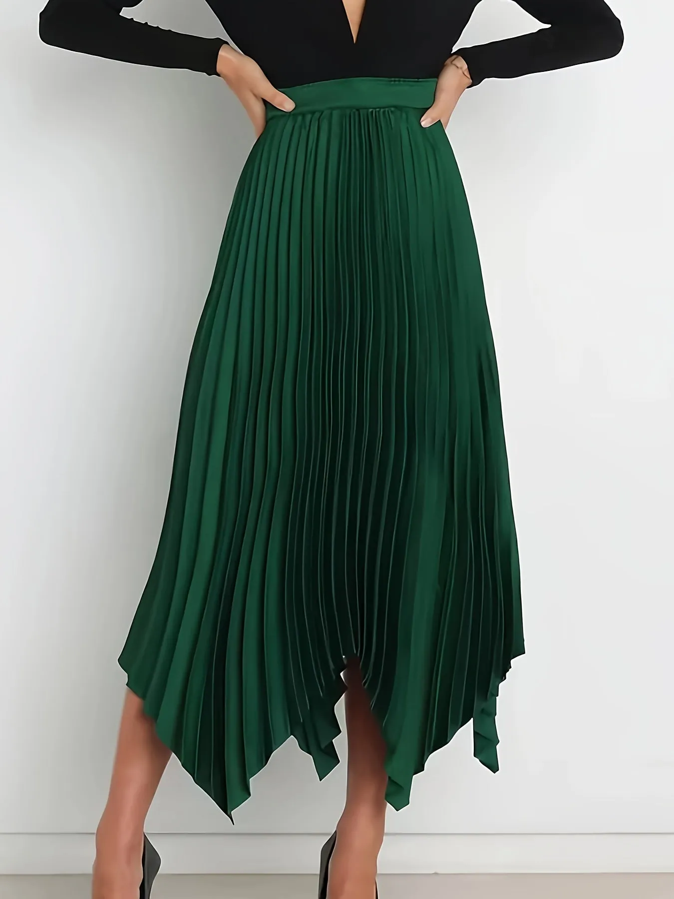 Green Pleated Midi Skirt