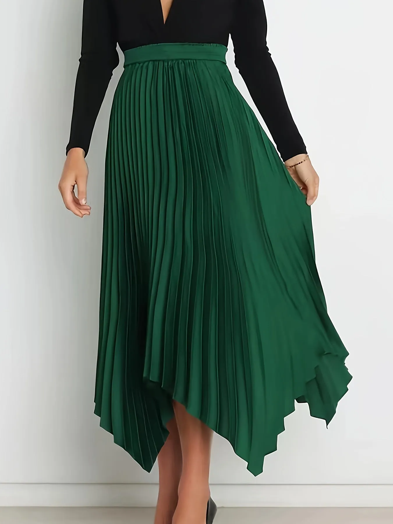Green Pleated Midi Skirt