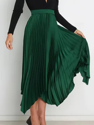 Green Pleated Midi Skirt