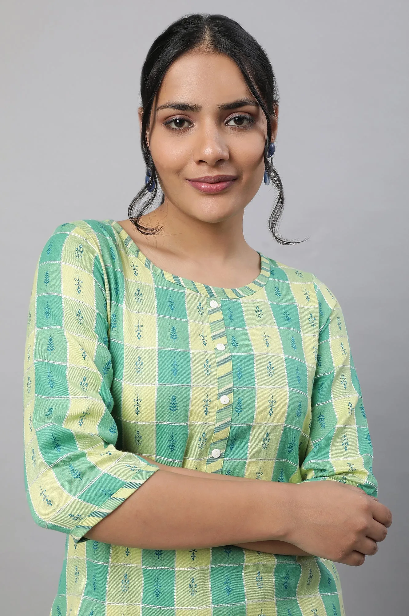 Green Printed kurta & Pants Set