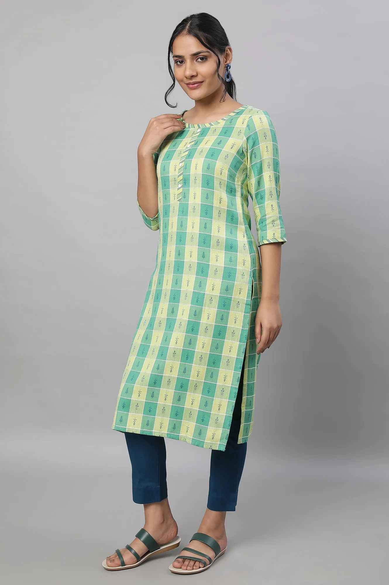 Green Printed kurta & Pants Set