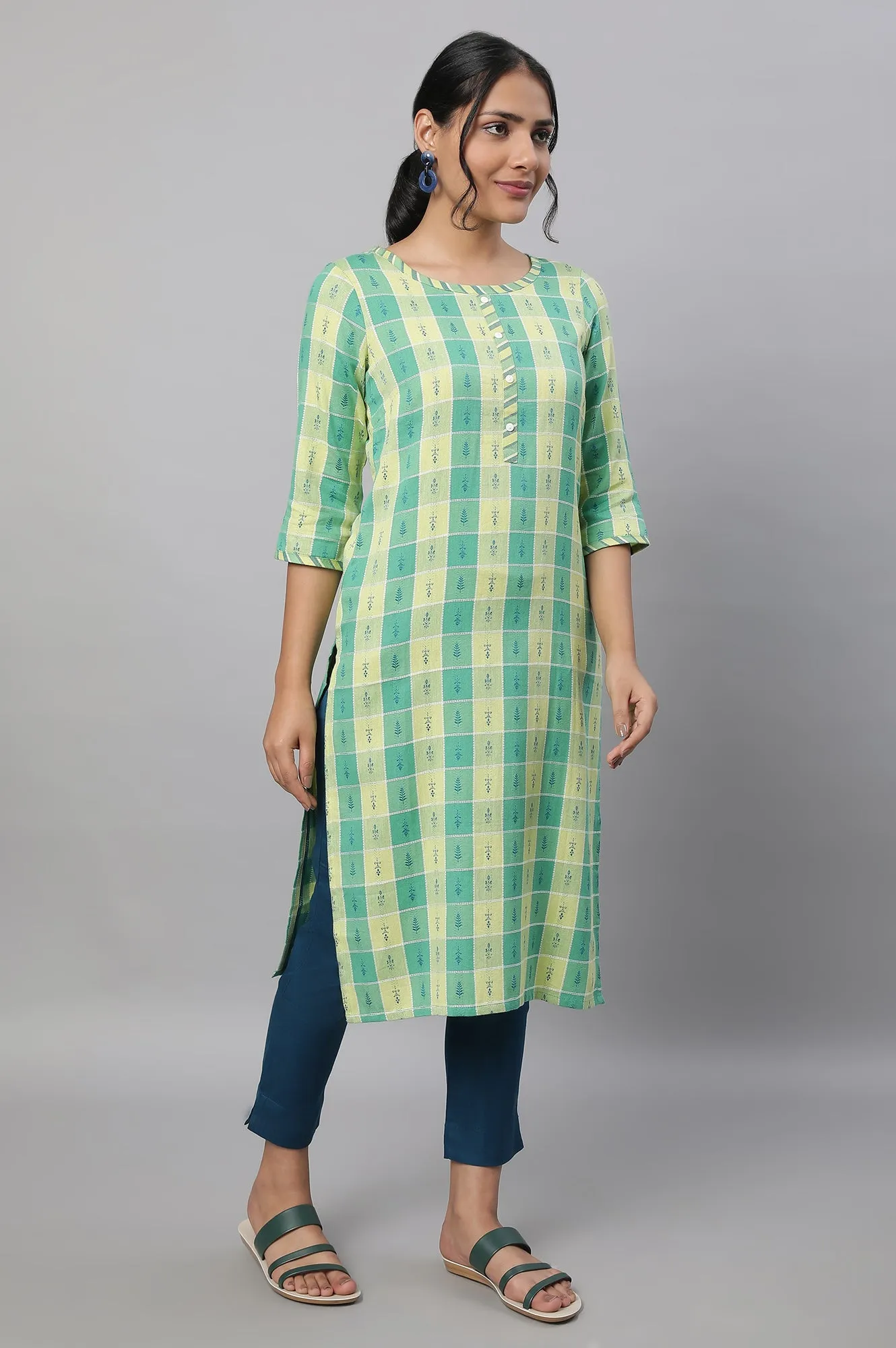 Green Printed kurta & Pants Set
