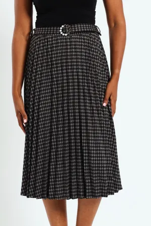 Gunmental Trim Pleated Skirt - Black