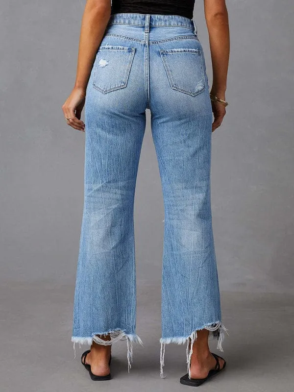 GYPSY GIRL - Washed Ripped Wide Leg Jeans
