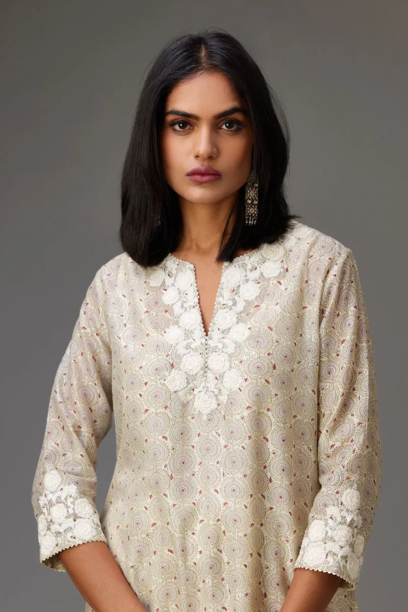 Hamsika yellow and grey kurta set