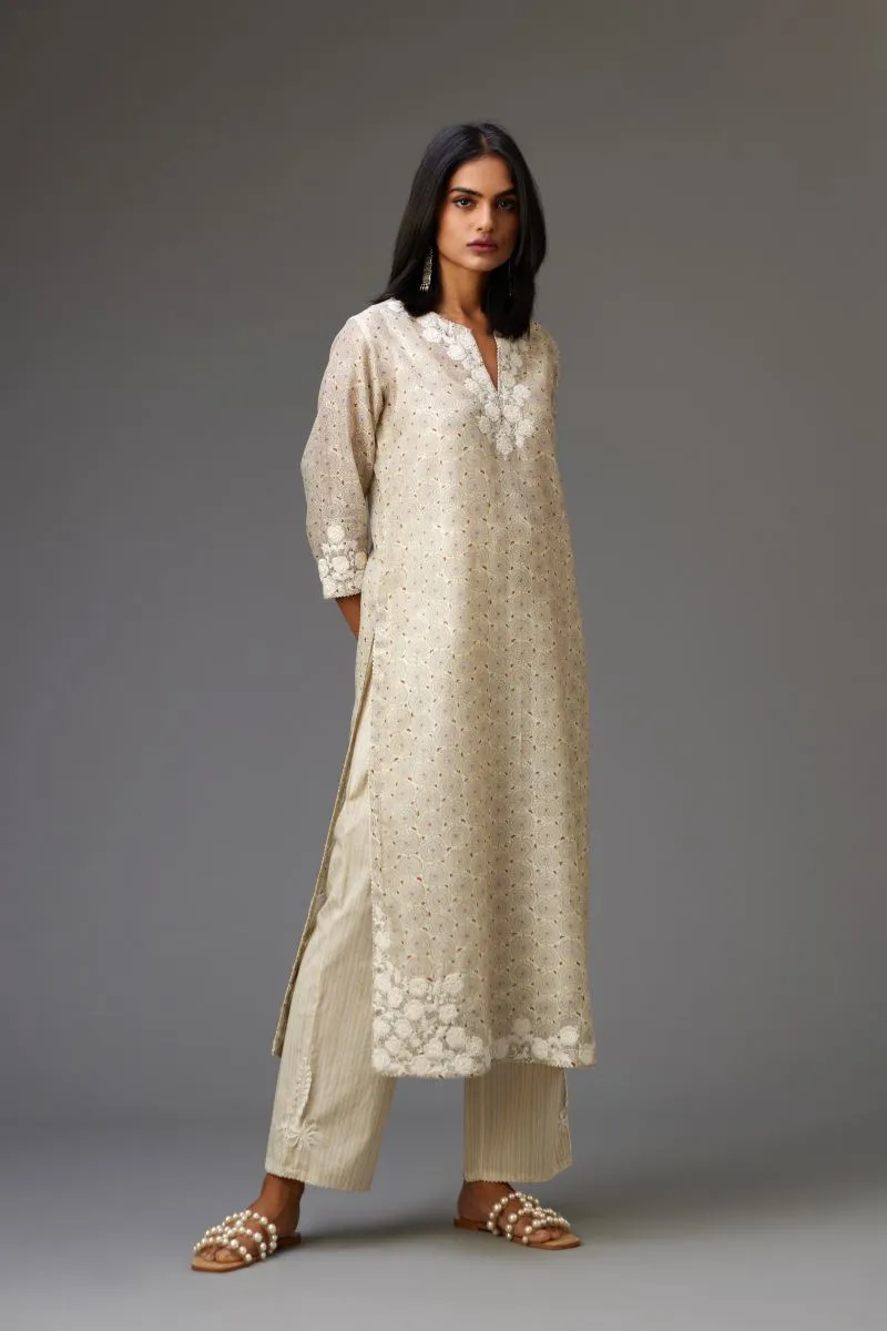 Hamsika yellow and grey kurta set