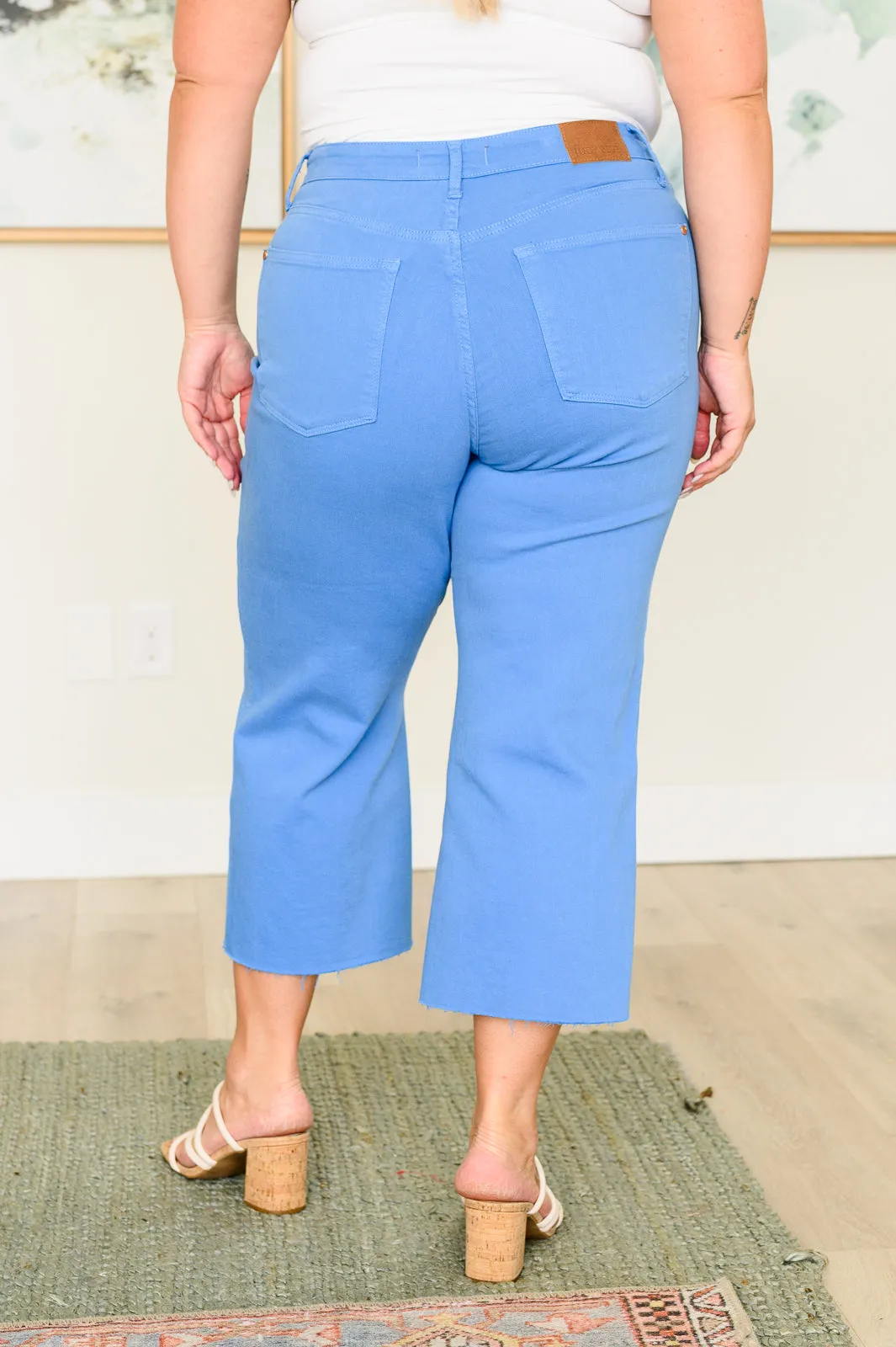 Hazel Blues® |  Lisa High Rise Control Top Wide Leg Crop Jeans in Sky Blue