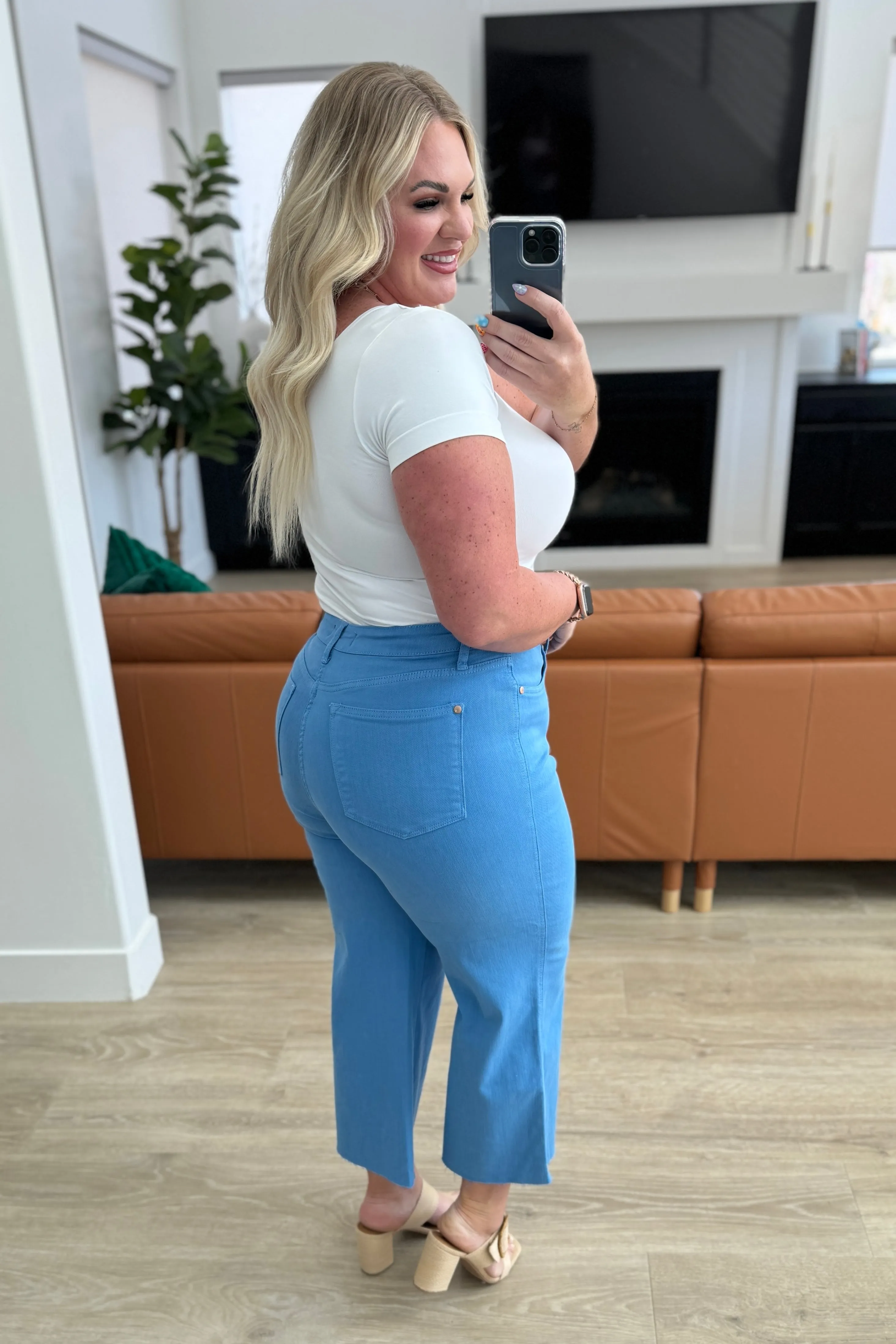 Hazel Blues® |  Lisa High Rise Control Top Wide Leg Crop Jeans in Sky Blue