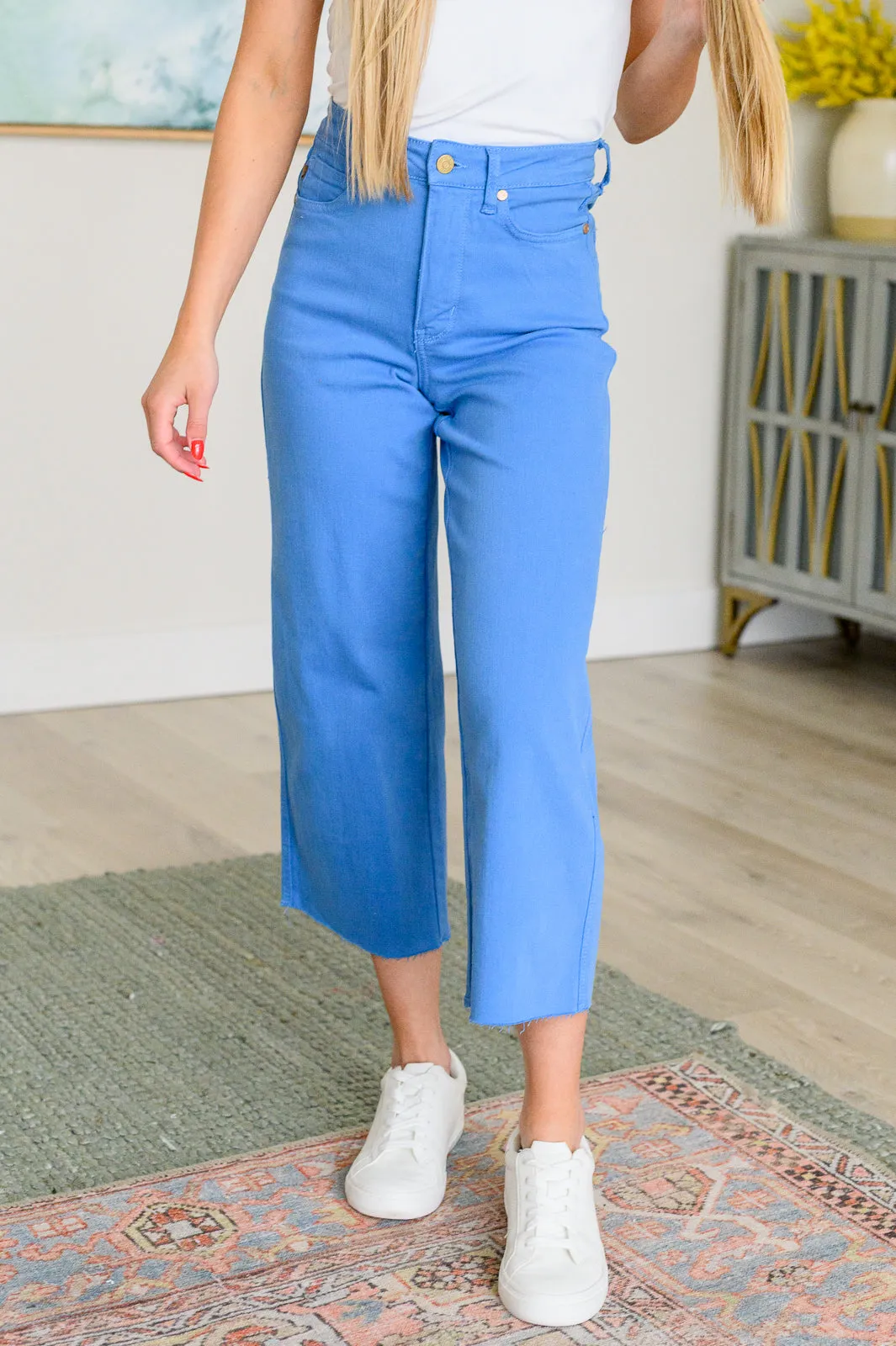 Hazel Blues® |  Lisa High Rise Control Top Wide Leg Crop Jeans in Sky Blue