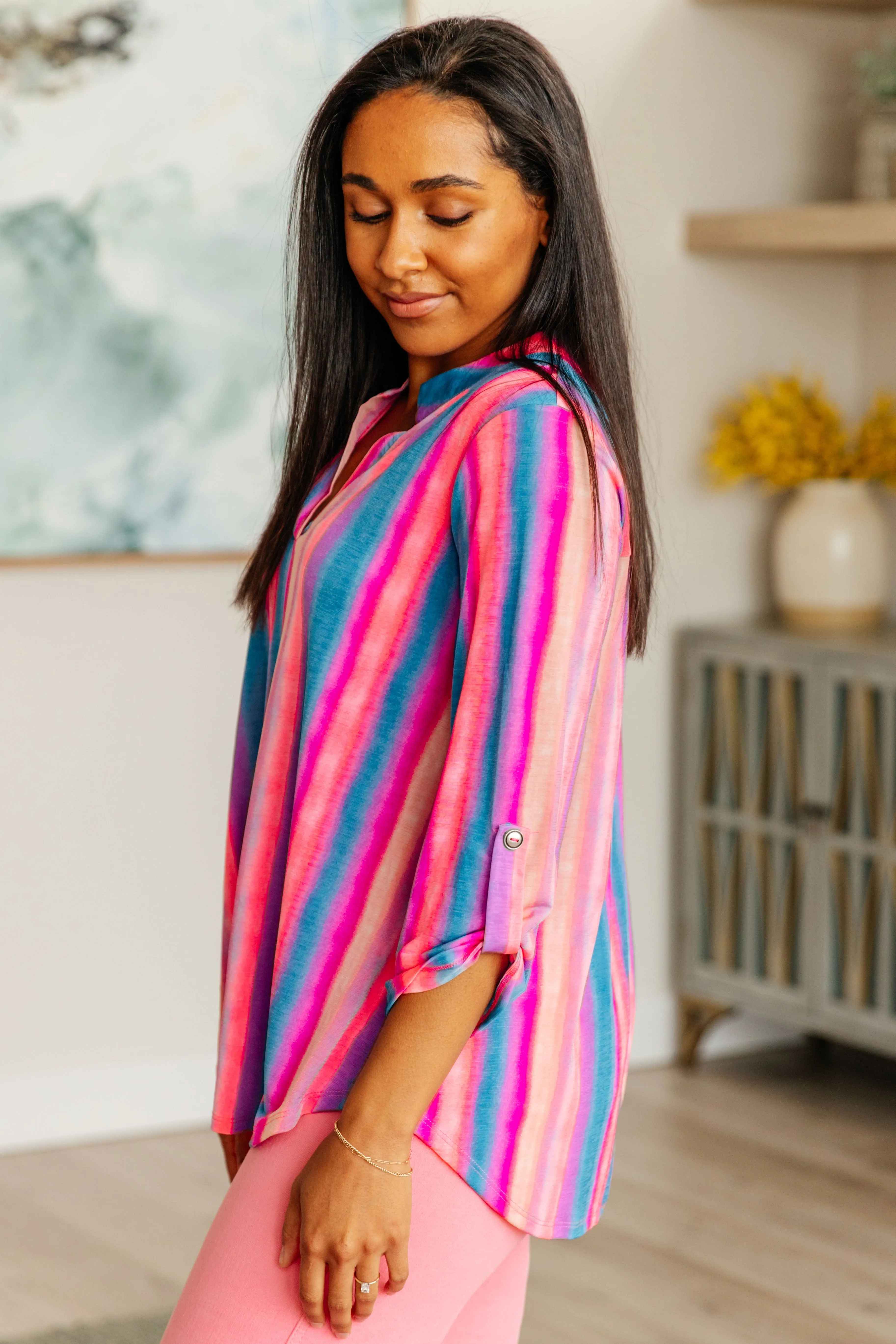 Hazel Blues® |  Lizzy Top in Blue and Pink Stripe