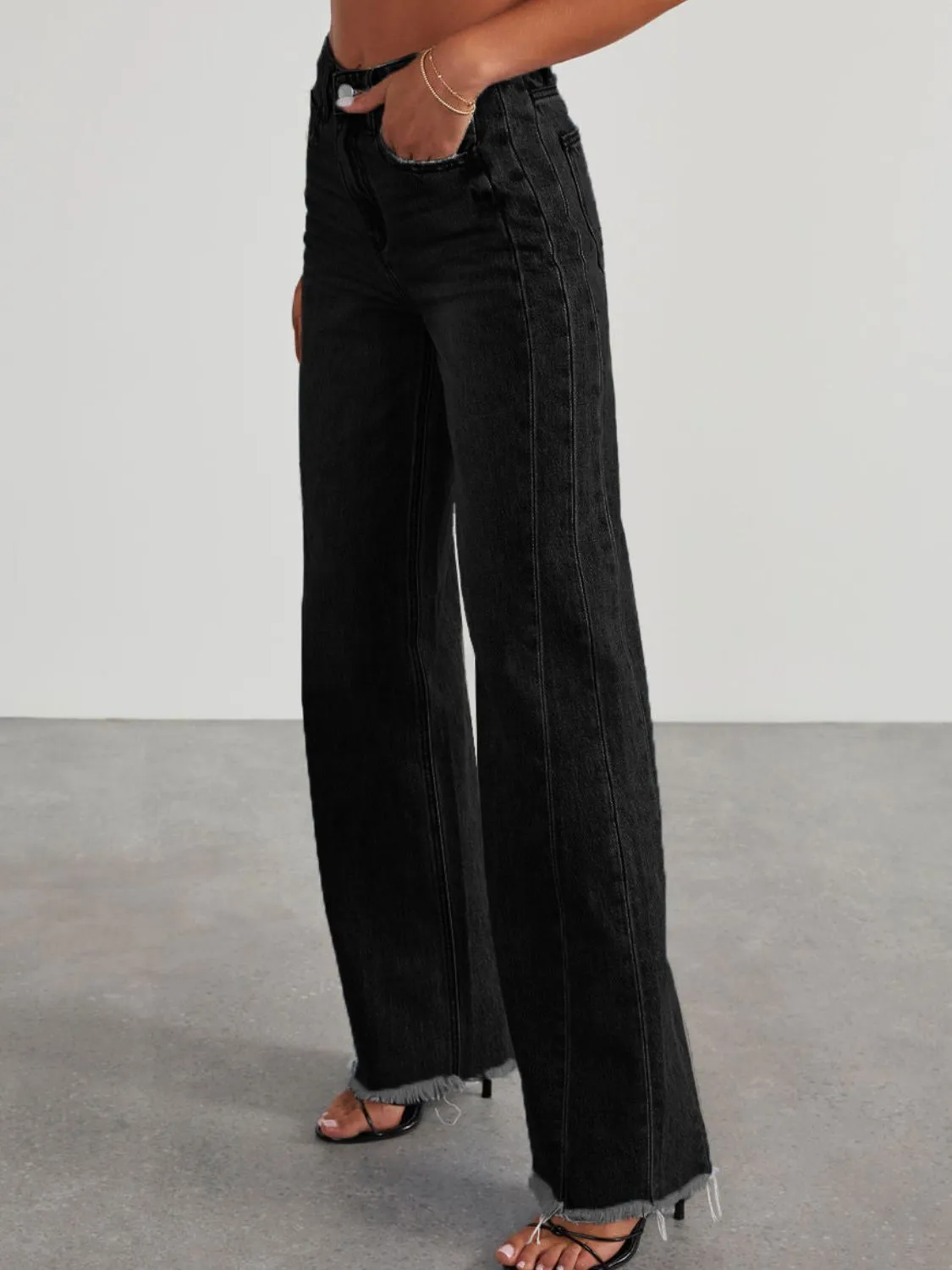 Hazel Blues® |  Raw Hem Wide Leg Jeans with Pockets