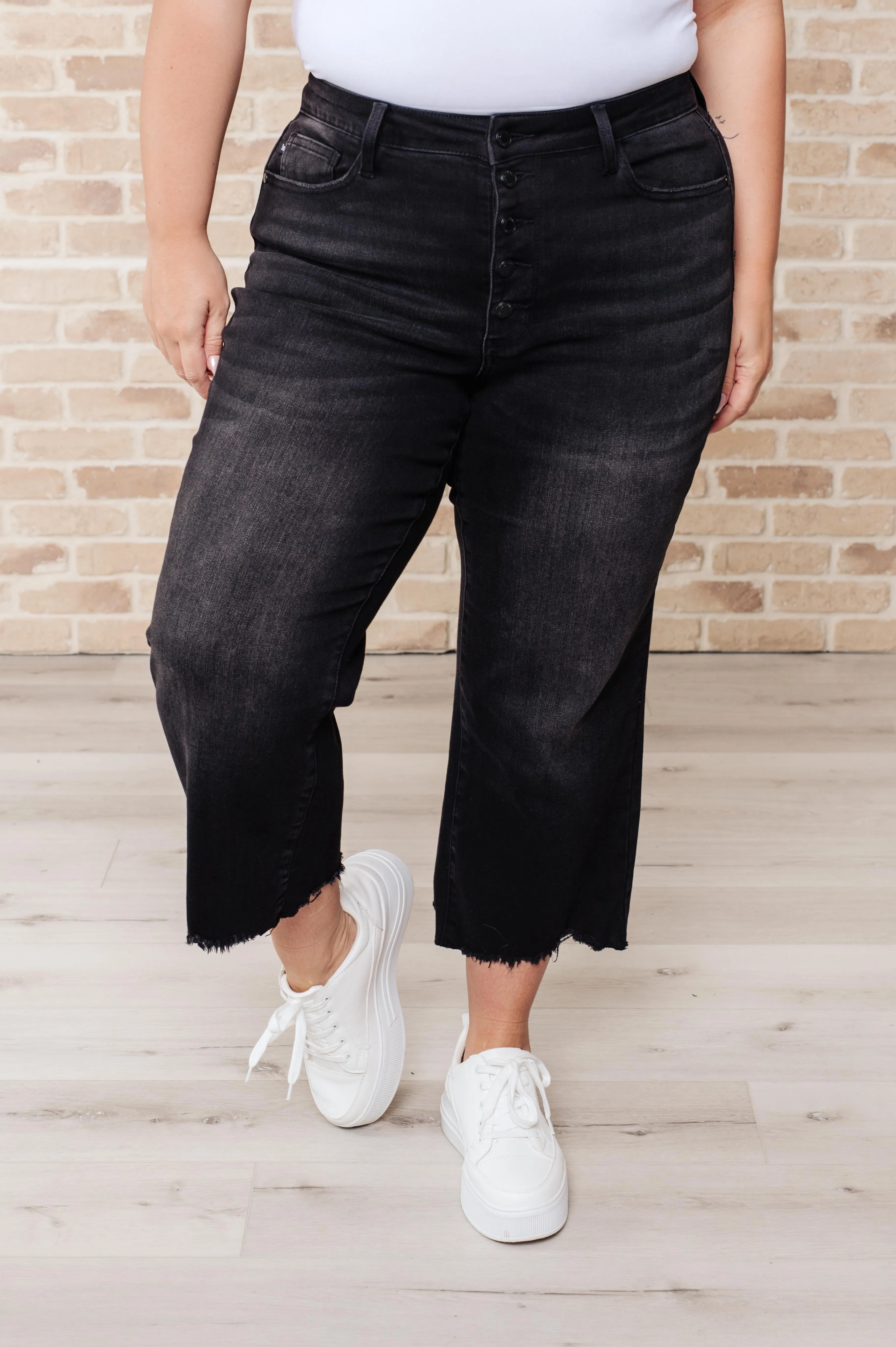 Hazel Blues® |  Ryan High Rise Button Fly Wide Leg Crop Jeans