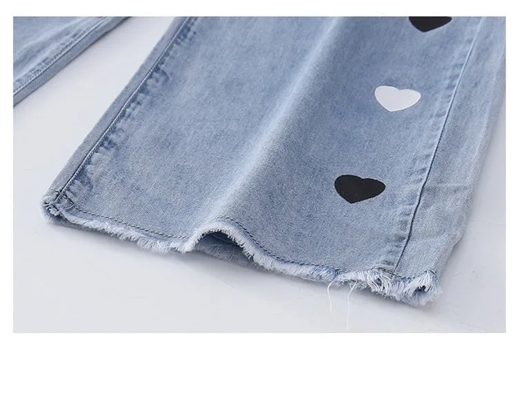Heart Denim Wide Leg Pants Jeans For Girls 5-14Y