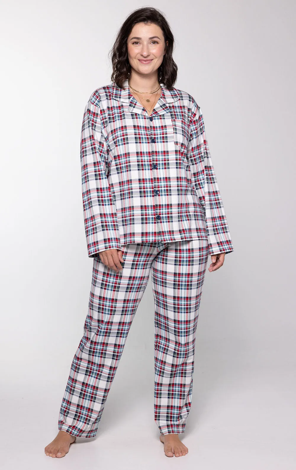 Hibernation Plaid Button-Front Pajamas