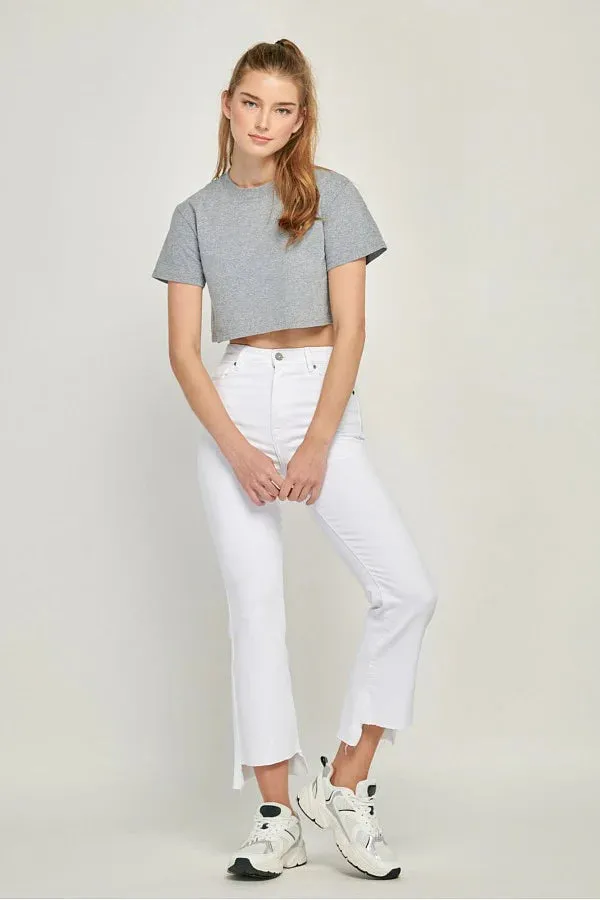 Hidden 27" Inseam Happi High Rise Crop Flare With Step Hem White