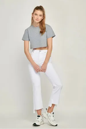 Hidden 27" Inseam Happi High Rise Crop Flare With Step Hem White