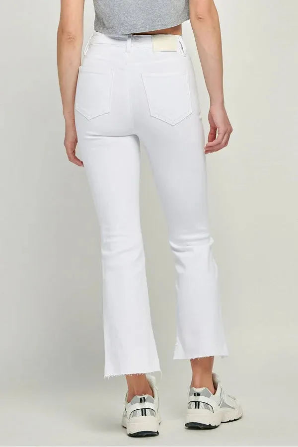 Hidden 27" Inseam Happi High Rise Crop Flare With Step Hem White