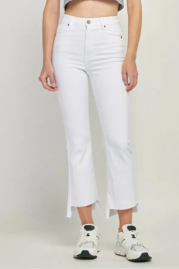 Hidden 27" Inseam Happi High Rise Crop Flare With Step Hem White