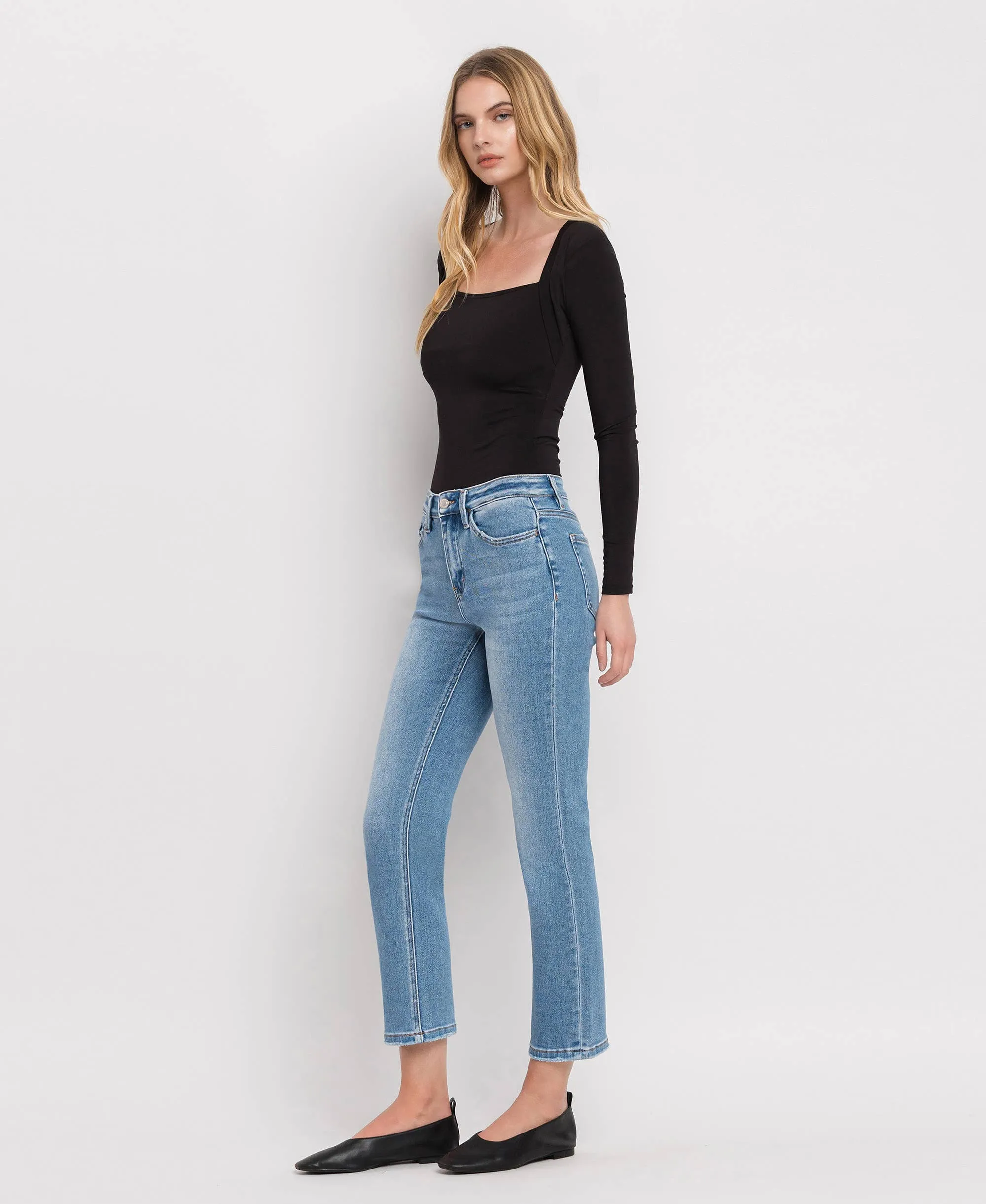 High Rise Crop Slim Straight Jeans