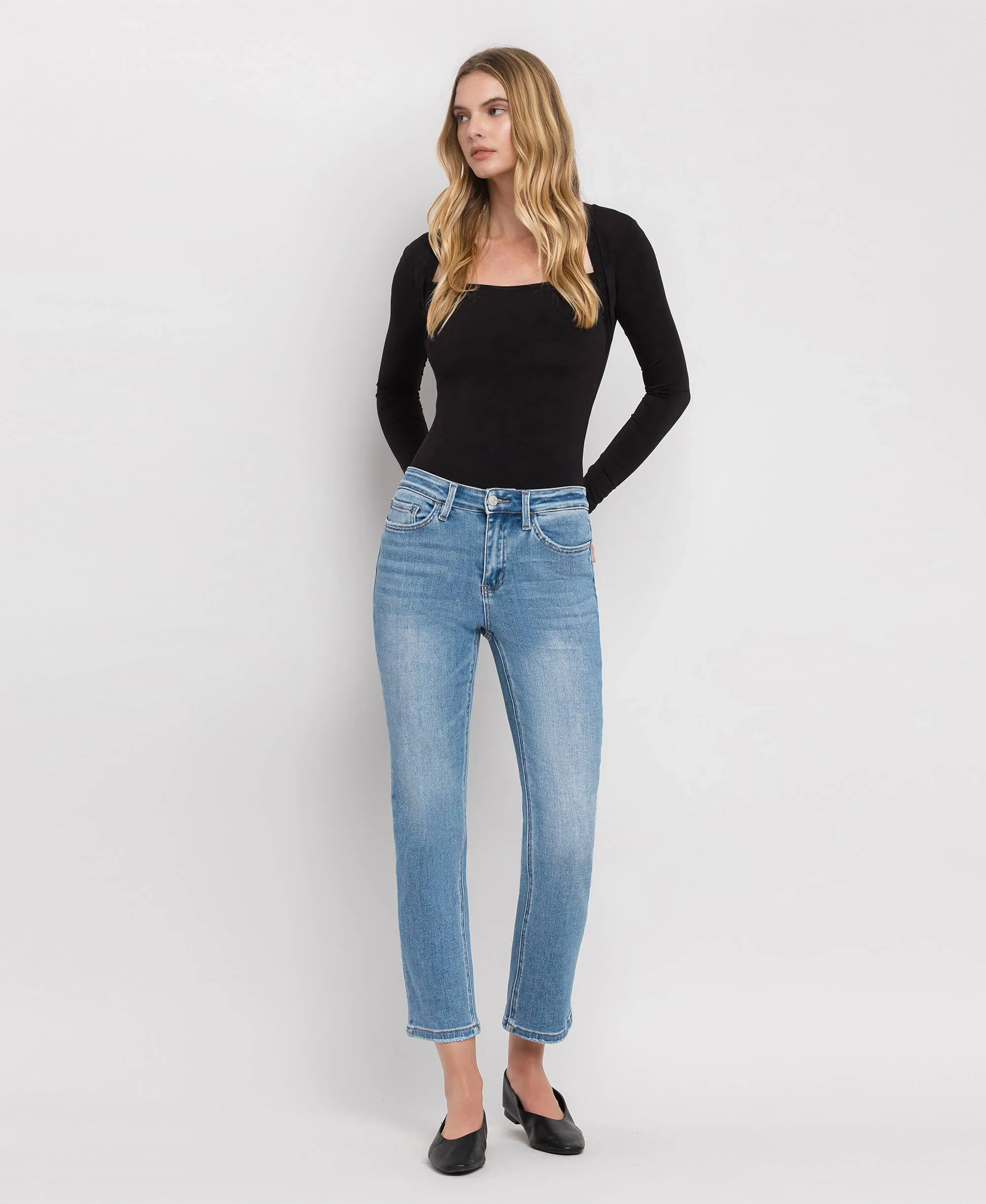 High Rise Crop Slim Straight Jeans