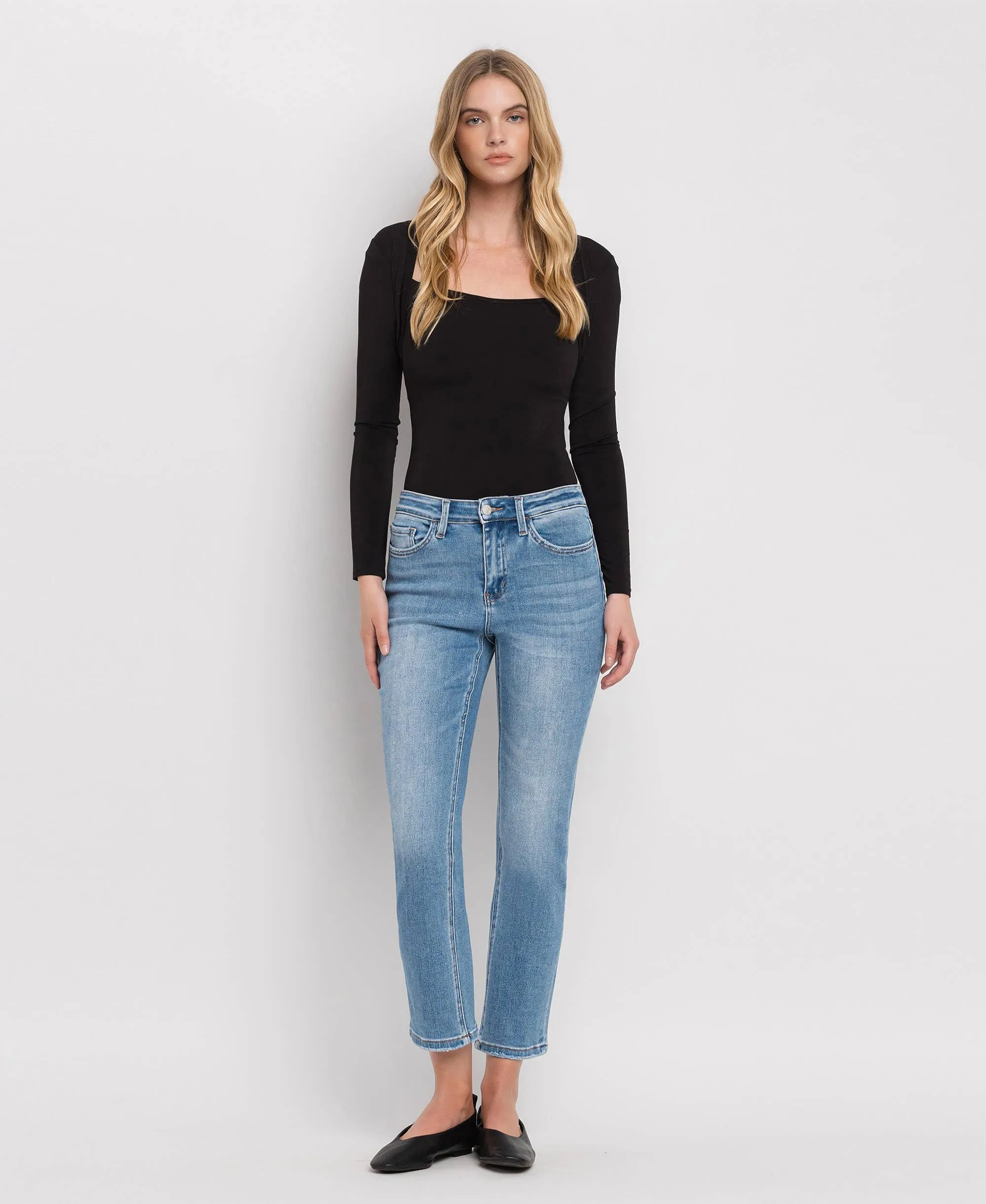 High Rise Crop Slim Straight Jeans