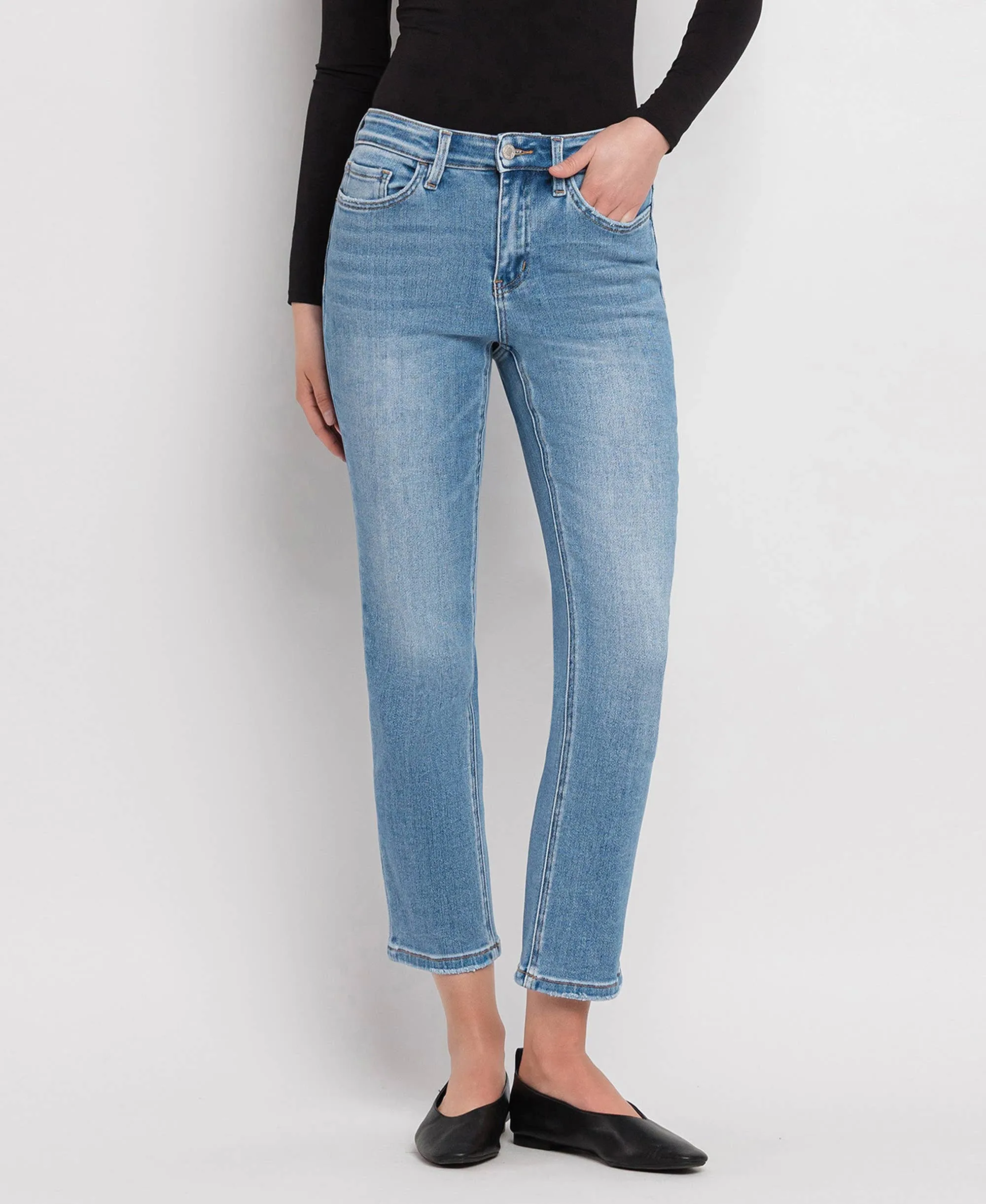High Rise Crop Slim Straight Jeans