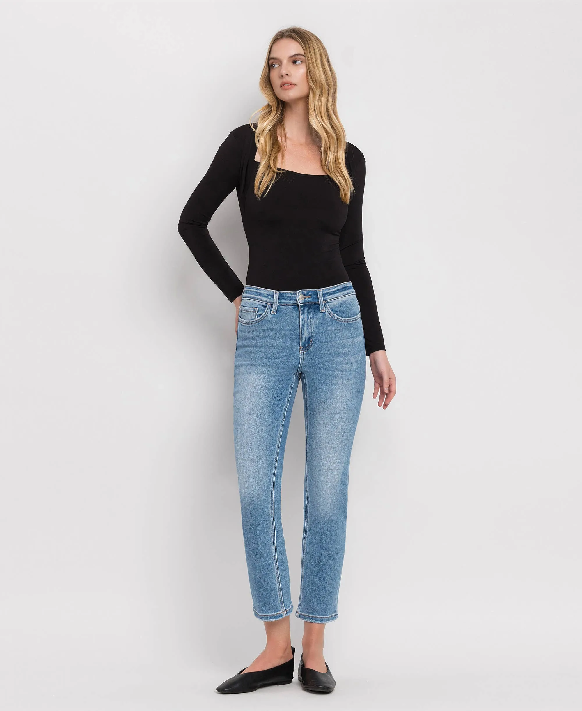 High Rise Crop Slim Straight Jeans