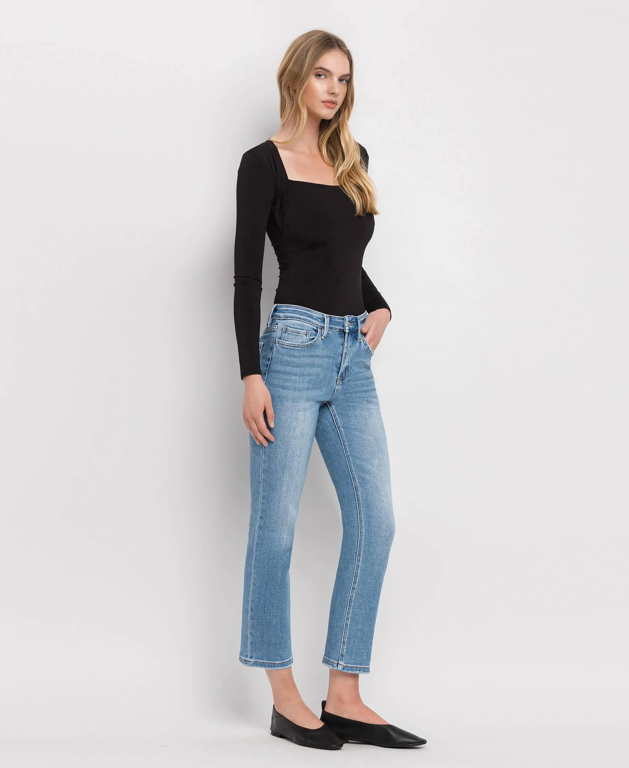 High Rise Crop Slim Straight Jeans