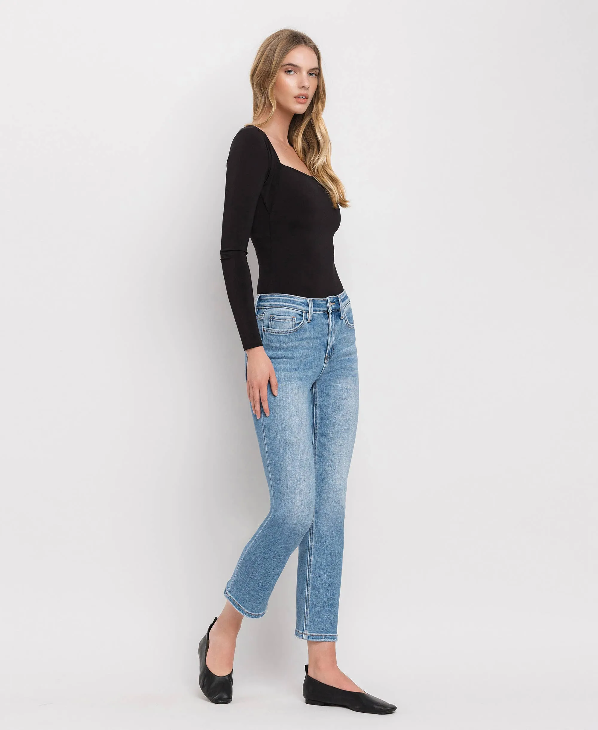 High Rise Crop Slim Straight Jeans