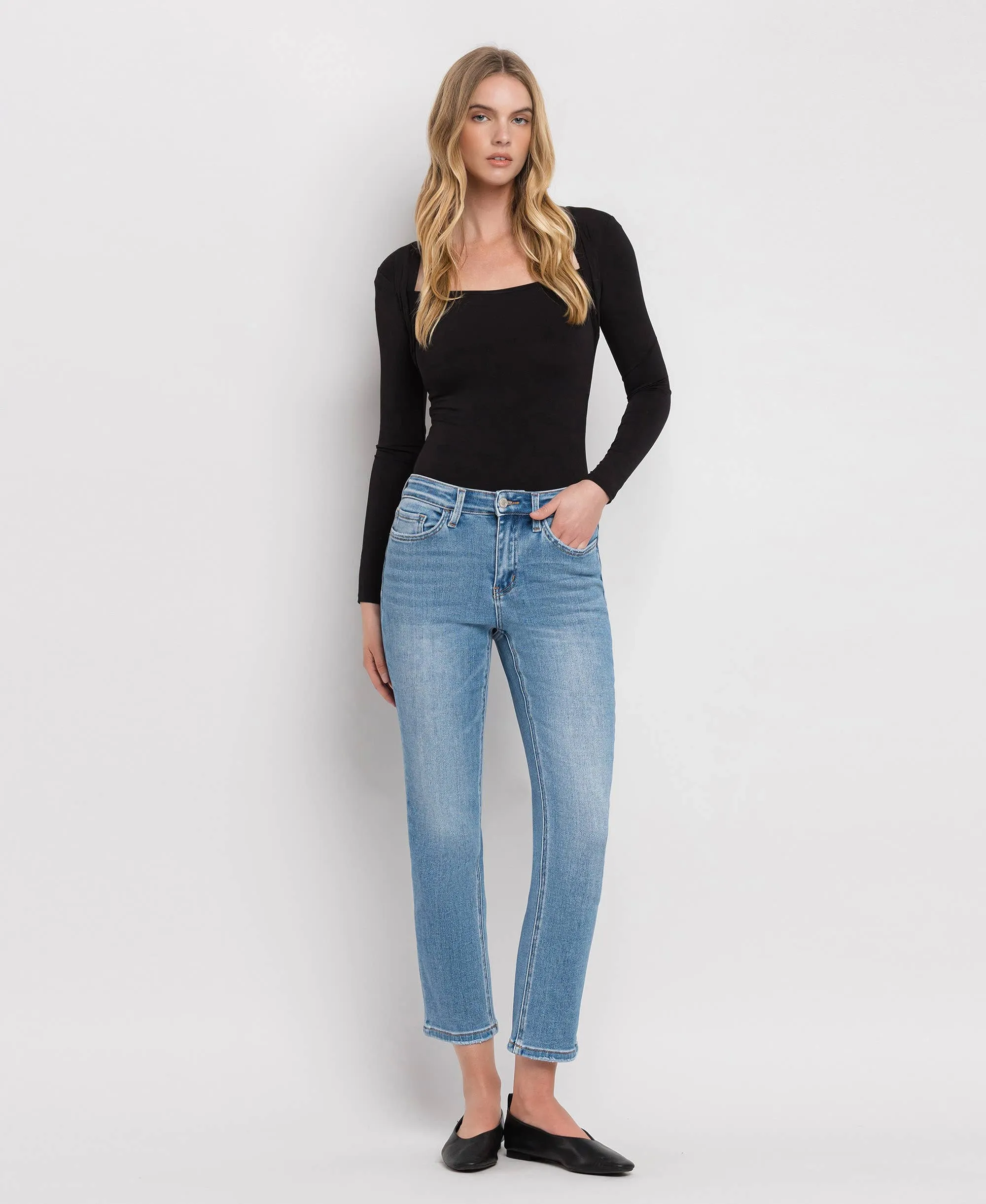 High Rise Crop Slim Straight Jeans