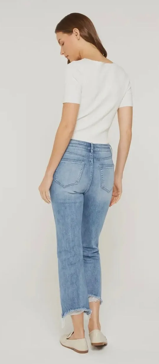 High Rise Cropped Jeans with Raw Hem