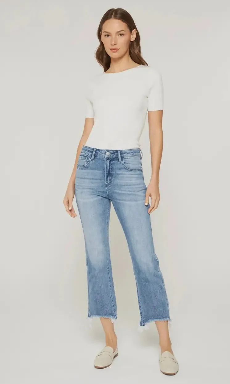 High Rise Cropped Jeans with Raw Hem