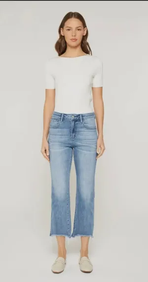 High Rise Cropped Jeans with Raw Hem