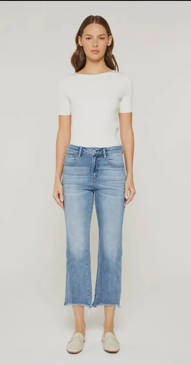 High Rise Cropped Jeans with Raw Hem
